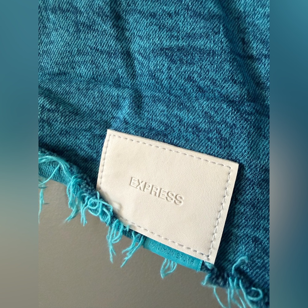 Express Edition Cropped Jean Denim Jacket Women’s XS Bright Teal Blue - Picture 3 of 9